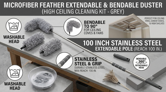 Microfiber Feather Extendable & Bendable Duster with 100-Inch Stainless Steel Pole