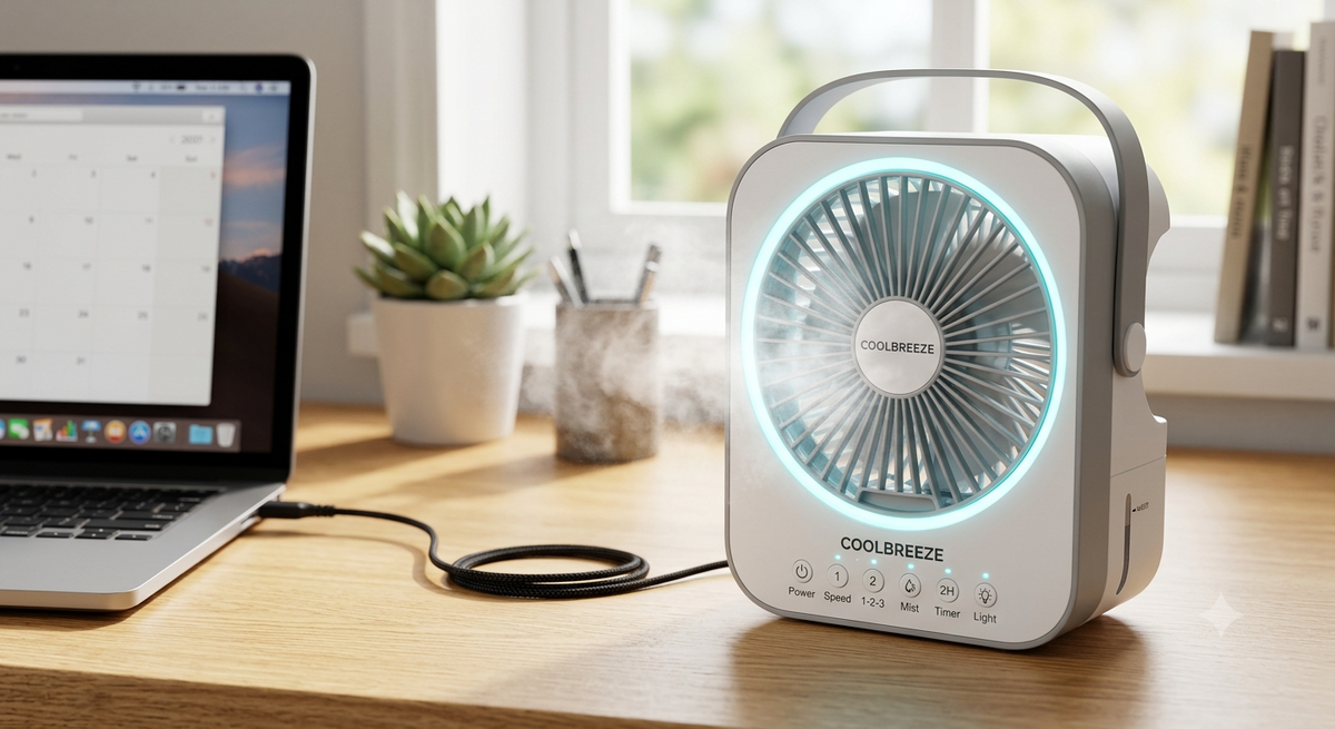 Portable 3-in-1 Desk Fan & Spray Cooler (3-Speed, Quiet)
