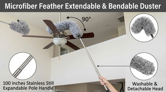 Microfiber Feather Extendable & Bendable Duster with 100-Inch Stainless Steel Pole